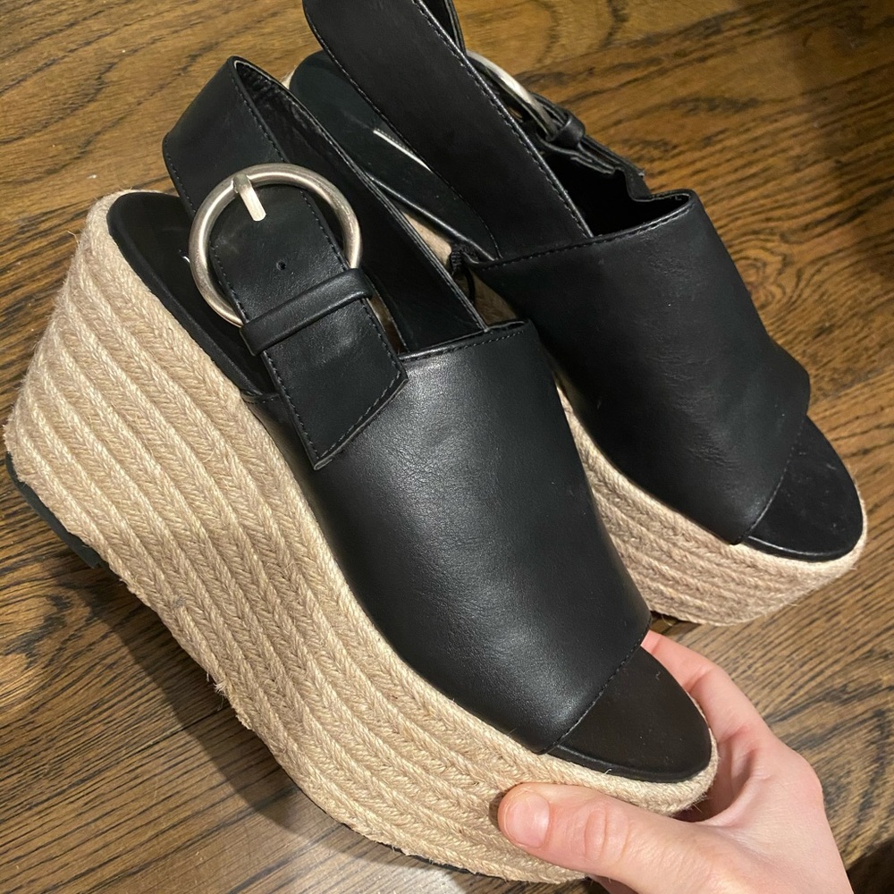 Zara Platform Faux Black Leather Sandals